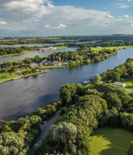 Colwich Country Park in Nottingham with green nature, lakes, island and pennisulas from above