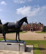 Horse statue in front of castle at Sandringham Estate, Norfolk